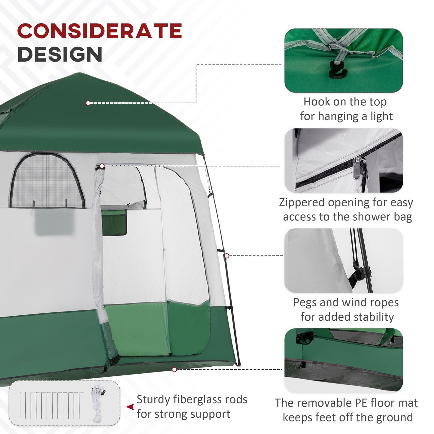 Outsunny Outdoor Portable Pop Up Shower Tent Changing Tent Privacy Enclosure with 2 Rooms, Shower Bag, Floor for Camping, Black