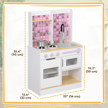 Qaba Play Kitchen Set for Kids, Kids Kitchen Playset with Realistic Lights & Sounds, Sink, Oven, Stove, White