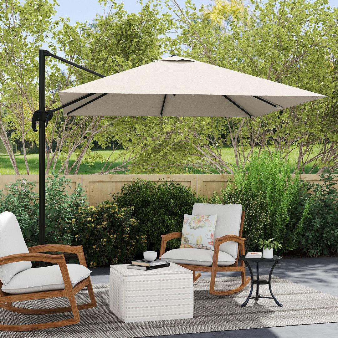 Outsunny 8' x 8' Square Patio Hanging Offset Umbrella with 360° Rotation, Aluminum Outdoor Cantilever Parasol with Crank & Tilt, Sun Canopy Shelter with Cross Base, Wine Red