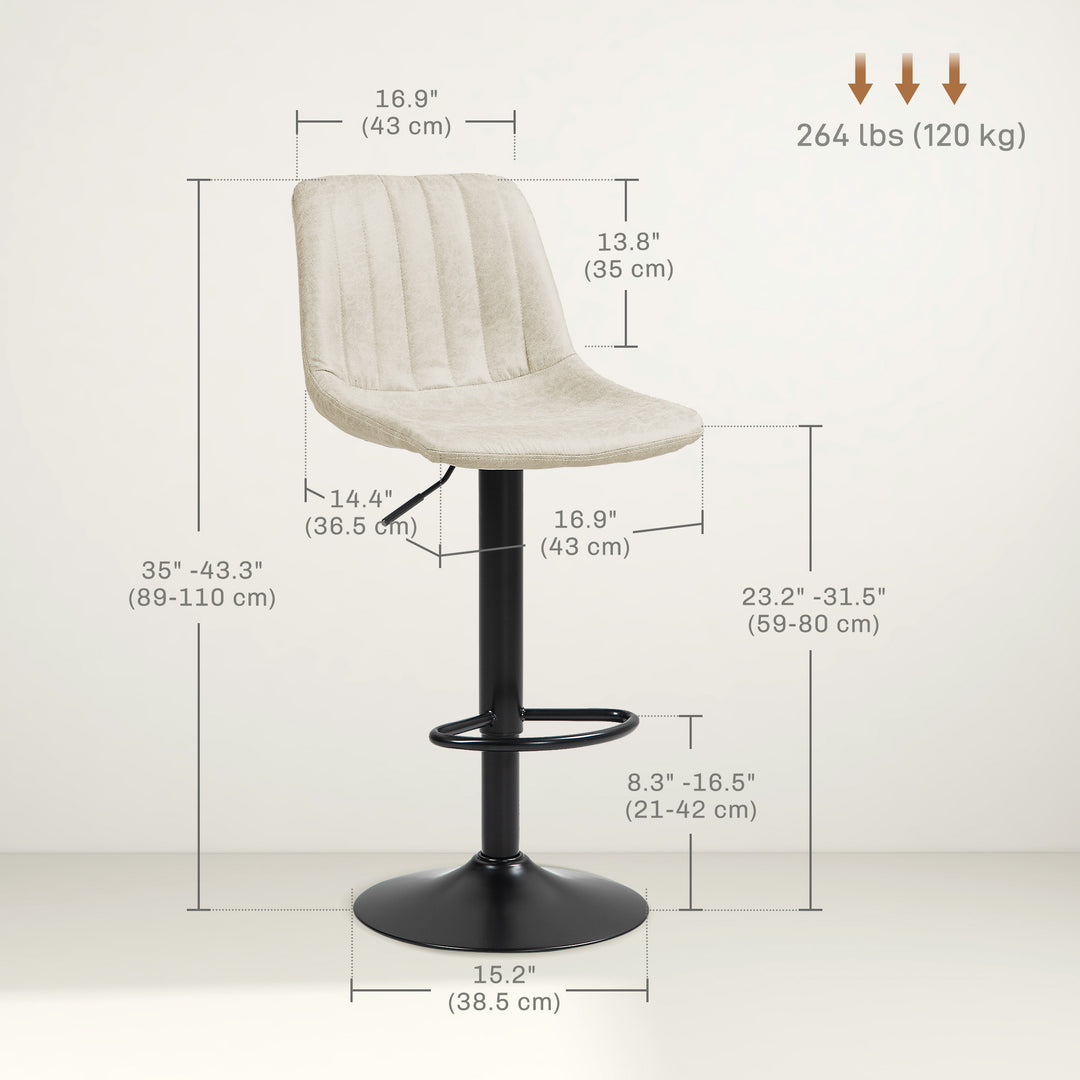 HOMCOM Adjustable Bar Stools Set of 2, Leathaire Swivel Barstools with Back and Footrest, Upholstered Bar Chairs for Kitchen, Dining Room, Home Pub, Brown