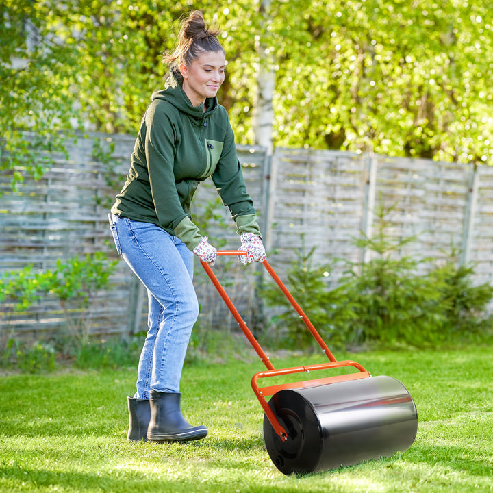Outsunny Heavy Duty Lawn Roller, 20" Push/Tow Behind Sod Roller, Grass Flattener Filled with 11gal Water/136lbs Sand, Red