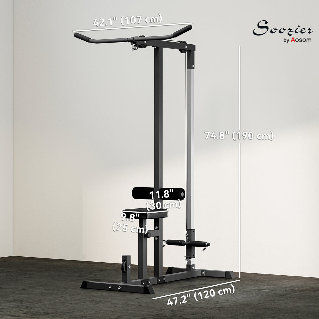 Soozier LAT Pull Down Machine Cable Machine, High and Low Pulley Station with Adjustable Seat, for Home Gym