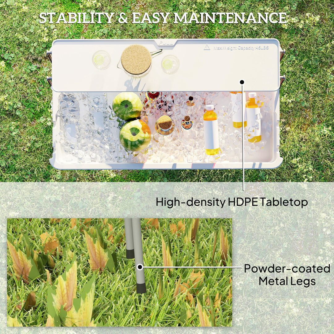 Outsunny 3.5ft Folding Ice Cooler Table with Drain, 2-Tier Outdoor Patio Party Cooler, Fishing Cleaning Table with Storage Shelf for Picnic BBQ Camping Wedding, White