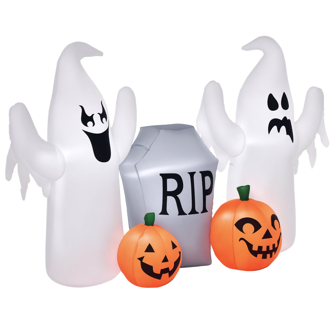 HOMCOM 4ft Halloween Inflatable Ghosts with Tombstone and Pumpkin, LED Lighted for Home Indoor Outdoor Garden Lawn Decoration Party Prop