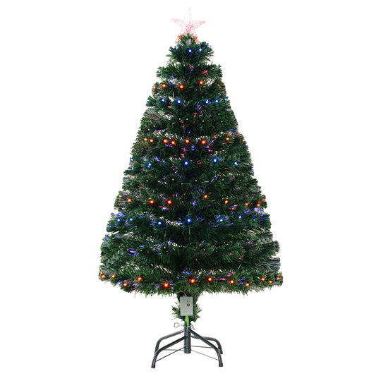 HOMCOM 4ft Prelit Artificial Optical Xmas Tree Spruce Hinged Full Tree