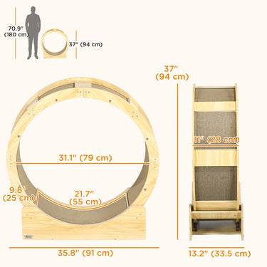 PawHut 36" Cat Wheel for Indoor Cats with Brake, Scratching Pads, Oak
