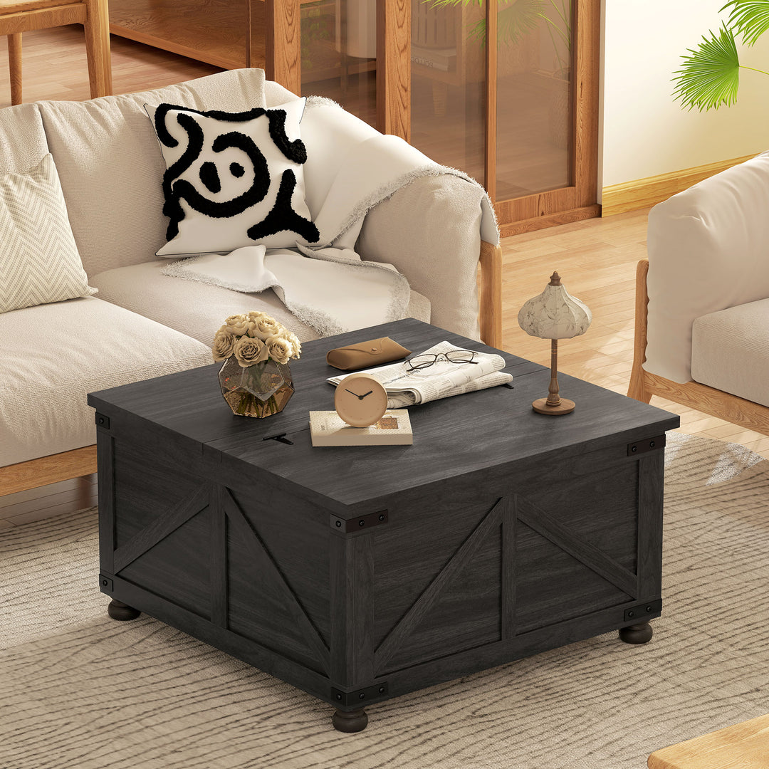 HOMCOM Coffee Table with Lift Top, 32" Farmhouse Center Table with Hidden Compartment for Living Room, Antique White