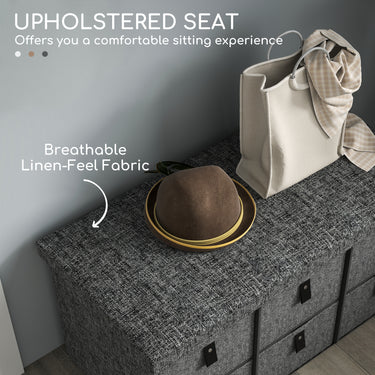 HOMCOM Shoe Bench with Seat, Shoe Storage Bench with Cushion and 6 Fabric Drawers for Entryway, Hallway, Bedroom, Charcoal Grey