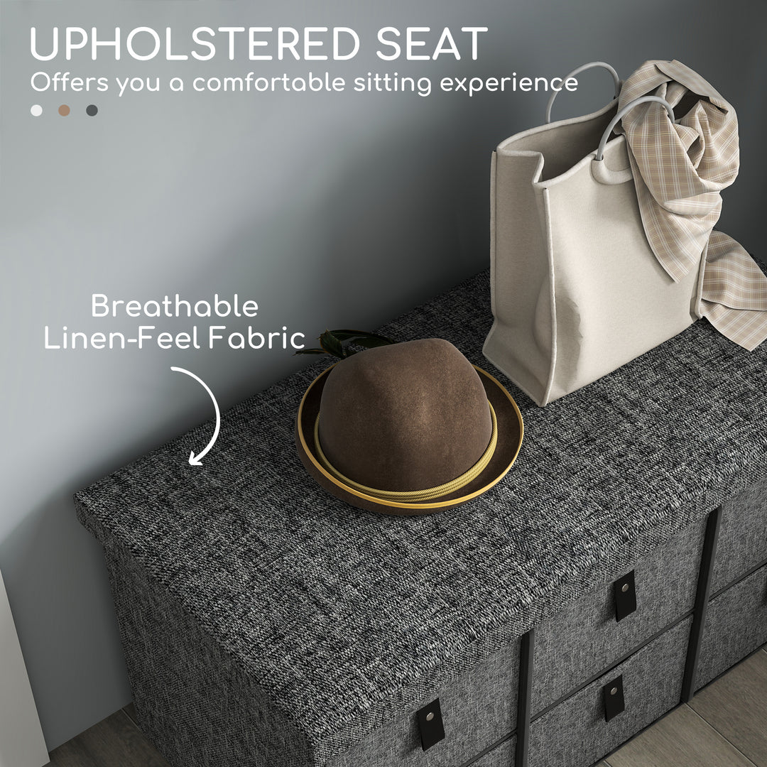 HOMCOM Shoe Bench with Seat, Shoe Storage Bench with Cushion and 6 Fabric Drawers for Entryway, Hallway, Bedroom, Charcoal Grey