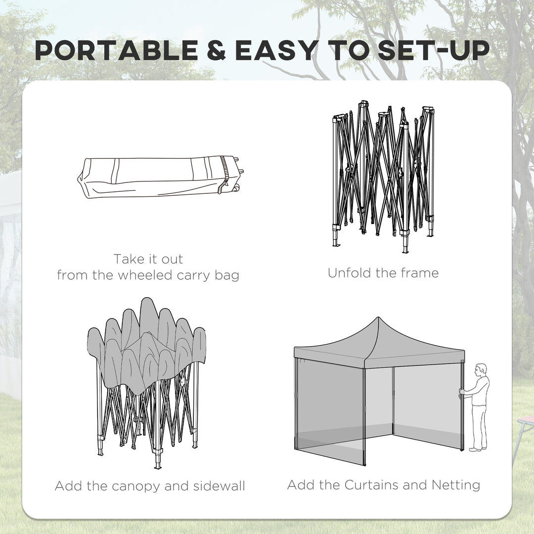Outsunny 10' x 10' Pop Up Canopy Tent Gazebo with Wheeled Carry Bag and Sides, Height Adjustable for Outdoor, Patio, Garden