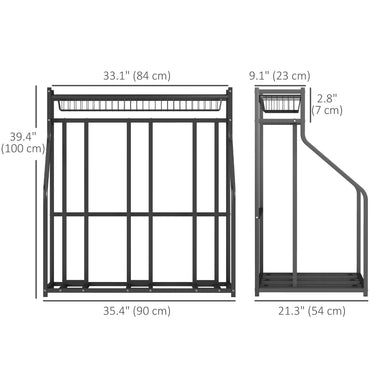 Soozier 3 Bicycle Bike Stand, Metal Floor Bike Storage Rack with Basket, Hooks, Indoor Outdoor Bicycle Stand, Black