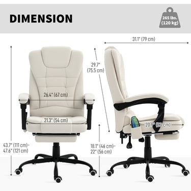 Vinsetto 7-Point Vibrating Massage Chair, Reclining Office Chair with Footrest, Reclining Back, Adjustable Height, Beige