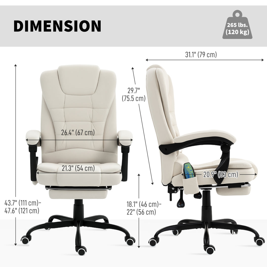 Vinsetto 7-Point Vibrating Massage Chair, Reclining Office Chair with Footrest, Reclining Back, Adjustable Height, Beige