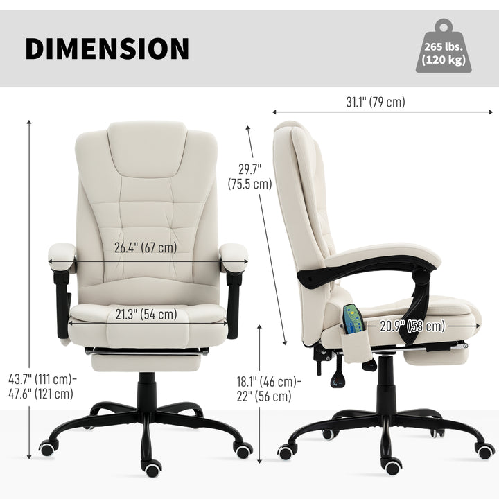 Vinsetto 7-Point Vibrating Massage Chair, Reclining Office Chair with Footrest, Reclining Back, Adjustable Height, Beige