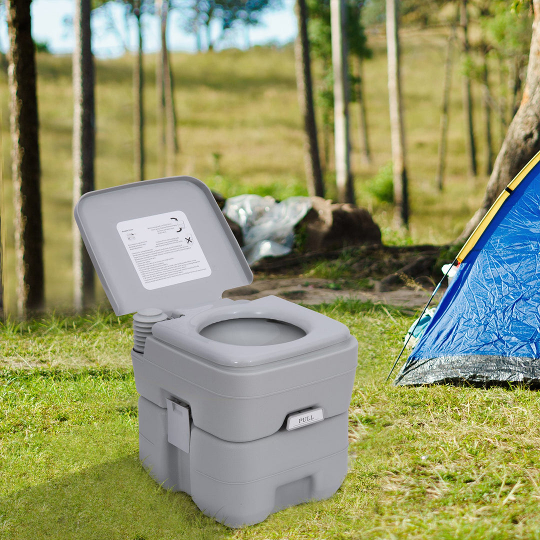 Outsunny Portable Toilet for Adults, Travel Toilet with 2 Detachable Tanks, Camping Toilet for Trips, 5.3 Gallon (20L), Grey
