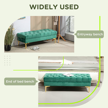HOMCOM End of Bed Bench, Upholstered Bench, Entryway Shoe Bench with Button Tufted for Living Room, Bedroom, Dark Green
