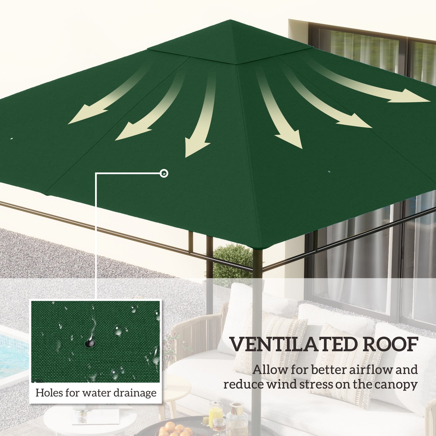 Outsunny 10' x 10' Square Gazebo Canopy Replacement UV Protected Top Cover Sun Shade Coffee