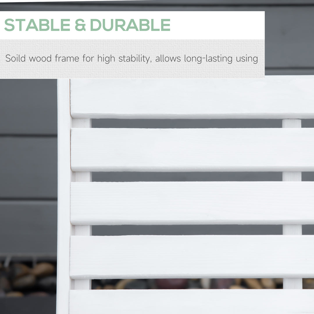 Outsunny Wooden Folding Chaise Lounge, Outdoor Chaise Lounge Chair, Garden Reclining Tanning Chair with 4 Adjustable Back Soft Cushions, White