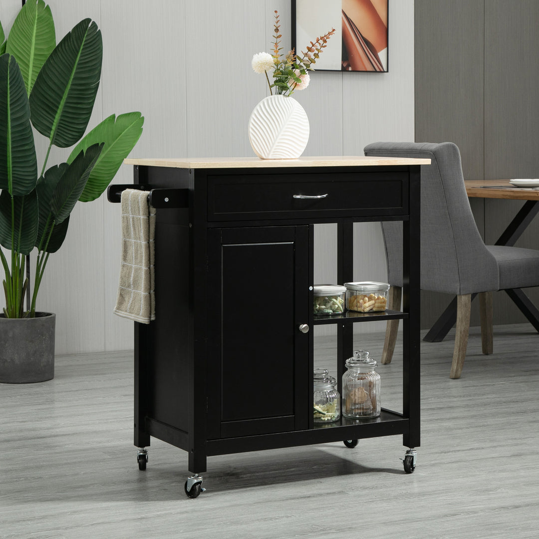 HOMCOM Rolling Kitchen Cart with Wood Top and Drawer, Kitchen Island on Wheels for Dining Room, Grey