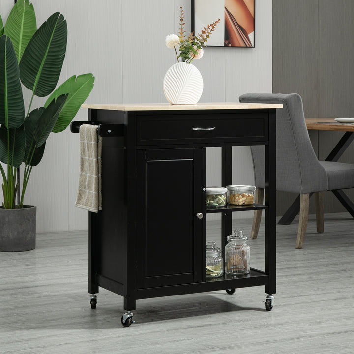 HOMCOM Rolling Kitchen Cart with Wood Top and Drawer, Kitchen Island on Wheels for Dining Room, Grey