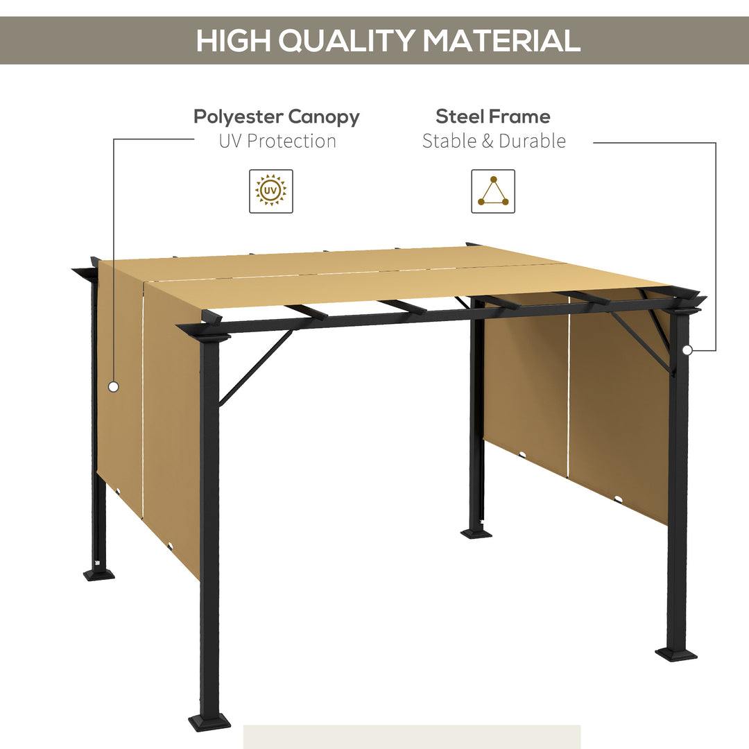 Outsunny 12' x 10' Outdoor Patio Gazebo Pergola with Retractable Canopy Roof, Steel Frame with Stakes, Unique Design, Beige