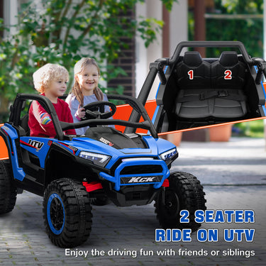 Qaba 2 Seater 24V 7AH Ride on Truck, Electric Car for Kids w/ Spring Suspension, Remote Lights, Horn, Music, Blue