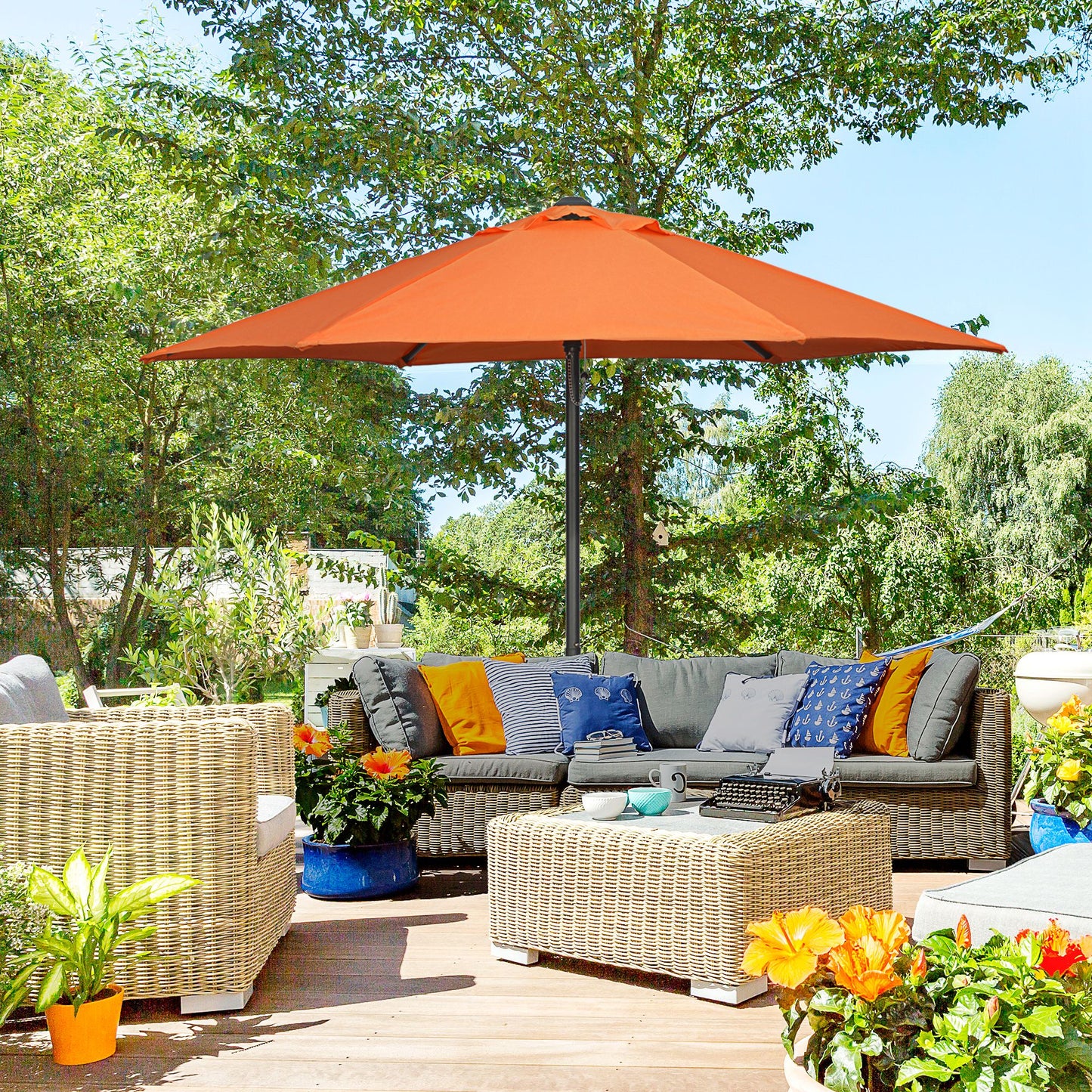 Outsunny 6.6FT Patio Umbrella, Outdoor Parasol with 6 Solid Ribs, Green