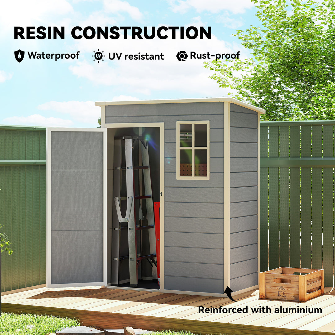 Outsunny 5 x 3FT Garden Shed with Floor, Outdoor Storage Shed with Lockable Door, Window and Vent for Backyard, Patio, Grey