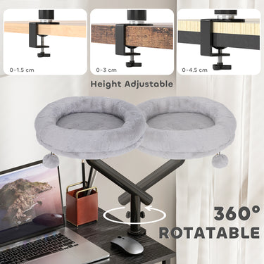 PawHut Cat Desk Bed 360° Rotatable Adjustable Height for Home Office Work Window