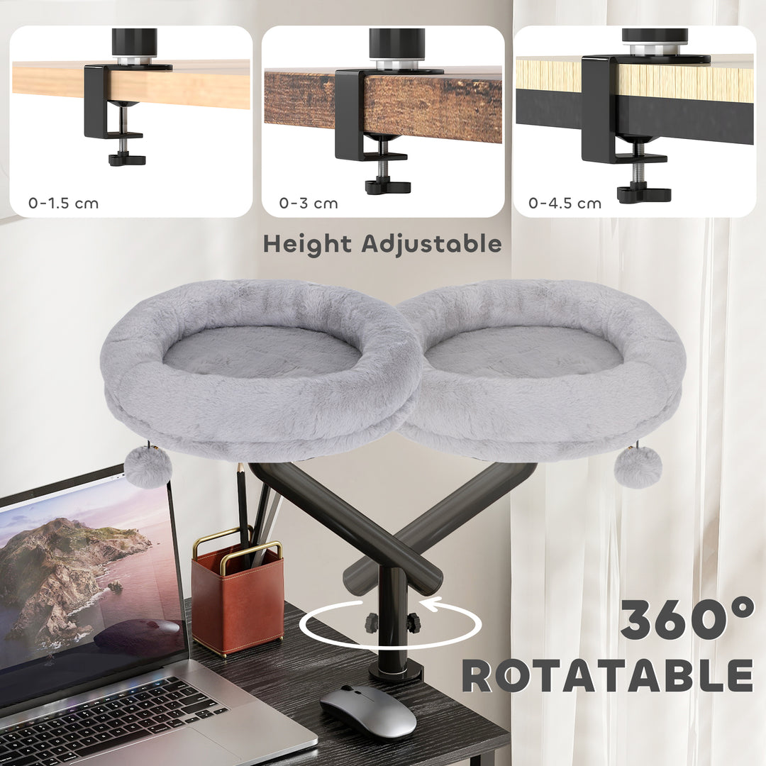 PawHut Cat Desk Bed 360° Rotatable Adjustable Height for Home Office Work Window