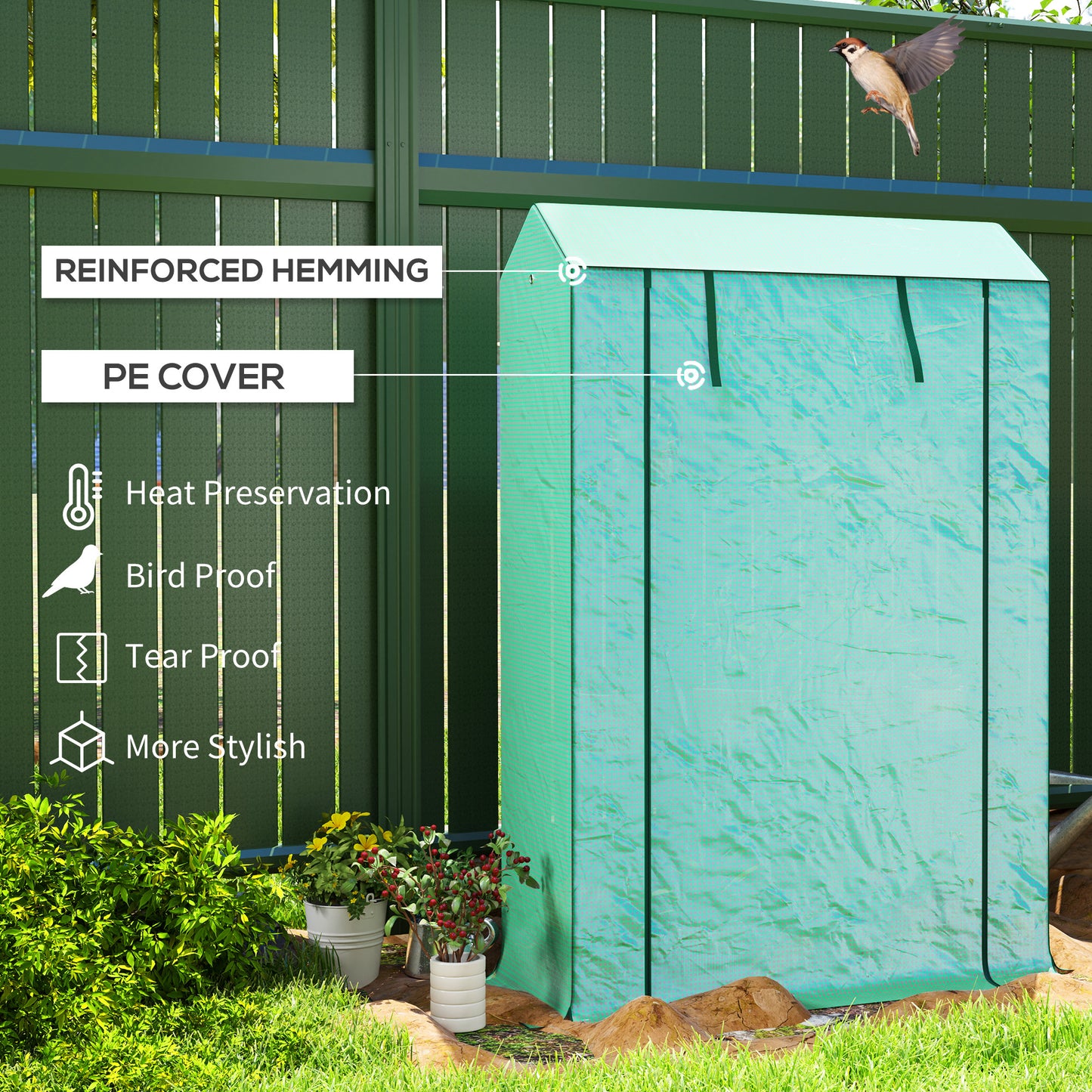 Outsunny Mini Greenhouse with 3 Tier Shelves, 3 Roll-Up Doors for Indoor Outdoor, Green