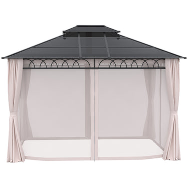 Outsunny 10' x 12' OutdoorÂ Hardtop Gazebo Canopy w/Â Double PC Roof, Steel Frame, Nettings,Â Curtains forÂ GardenÂ LawnÂ Deck, Khaki