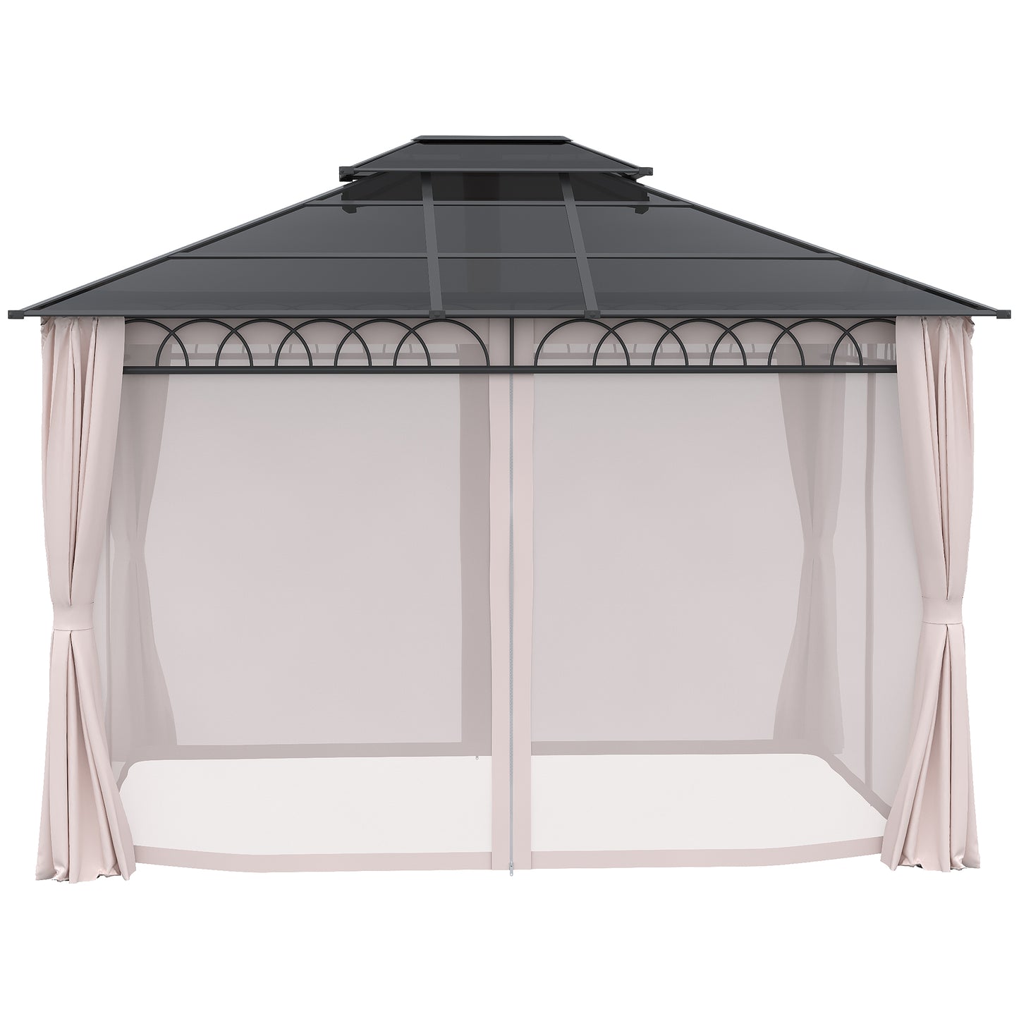 Outsunny 10' x 12' OutdoorÂ Hardtop Gazebo Canopy w/Â Double PC Roof, Steel Frame, Nettings,Â Curtains forÂ GardenÂ LawnÂ Deck, Khaki