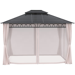 Outsunny 10' x 12' OutdoorÂ Hardtop Gazebo Canopy w/Â Double PC Roof, Steel Frame, Nettings,Â Curtains forÂ GardenÂ LawnÂ Deck, Khaki
