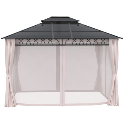 Outsunny 10' x 12' OutdoorÂ Hardtop Gazebo Canopy w/Â Double PC Roof, Steel Frame, Nettings,Â Curtains forÂ GardenÂ LawnÂ Deck, Khaki