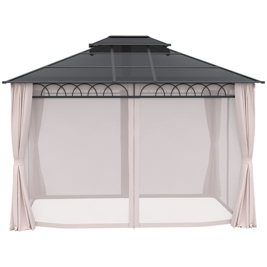 Outsunny 10' x 12' OutdoorÂ Hardtop Gazebo Canopy w/Â Double PC Roof, Steel Frame, Nettings,Â Curtains forÂ GardenÂ LawnÂ Deck, Khaki