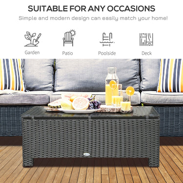 Outsunny Rattan Coffee Table, Patio Side Table, Hand-woven Wicker Furniture with Tempered Glass Top Outdoor Garden Patio, Black
