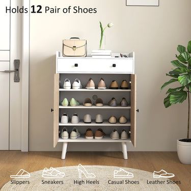 HOMCOM Shoe Cabinet for Entryway, Modern Shoe Storage Cabinet with Adjustable Shelves and Drawer for 12 Pairs, White