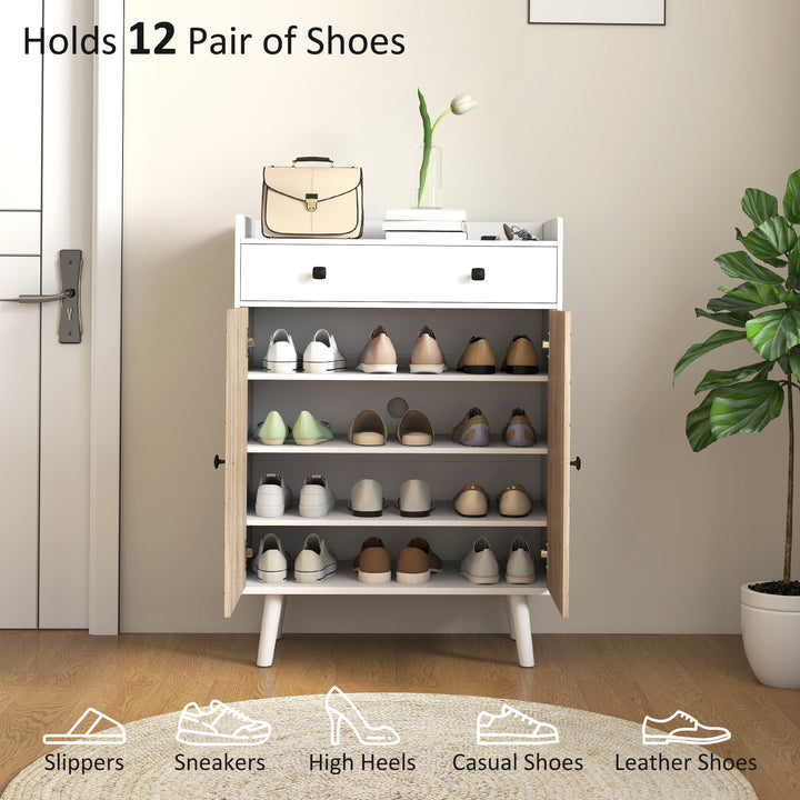 HOMCOM Shoe Cabinet for Entryway, Modern Shoe Storage Cabinet with Adjustable Shelves and Drawer for 12 Pairs, White