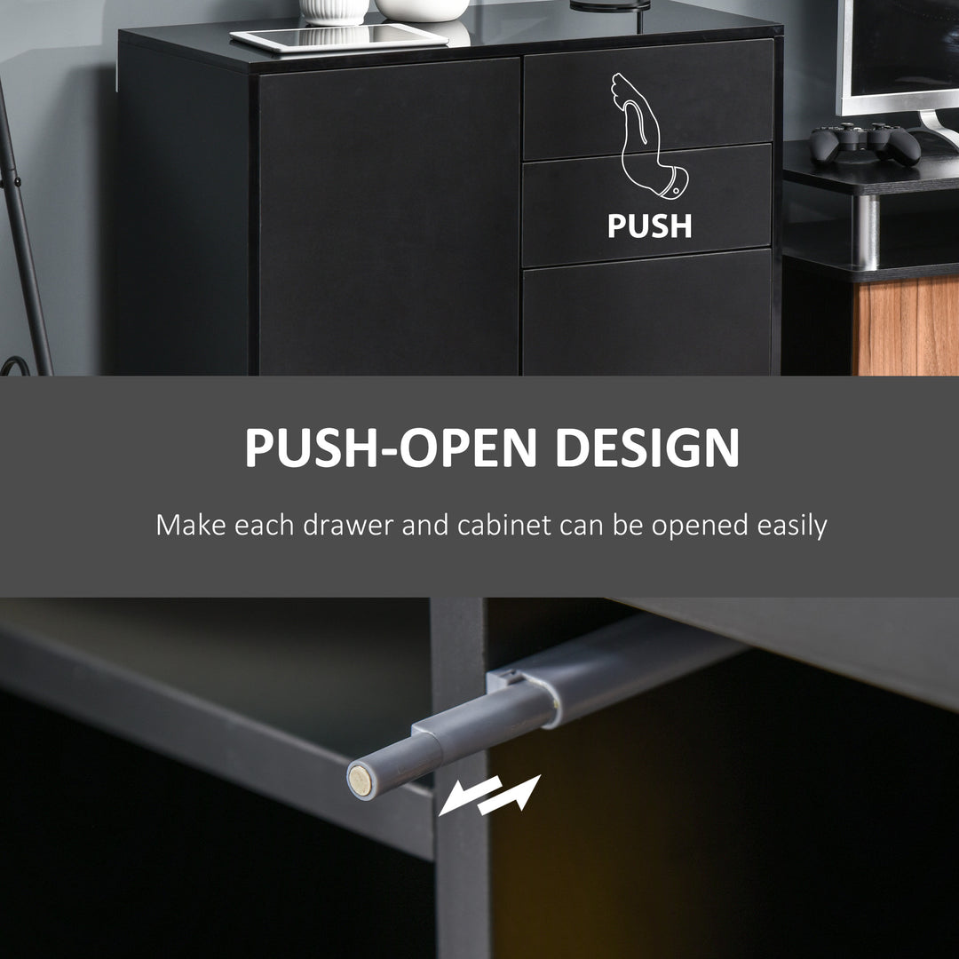 HOMCOM High Gloss Buffet Sideboard with 2 Drawers, 2 Doors and Adjustable Shelf, Kitchen Storage Cabinet with Push Open Design, White