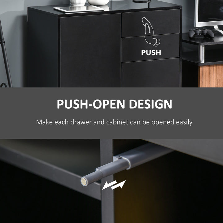 HOMCOM High Gloss Buffet Sideboard with 2 Drawers, 2 Doors and Adjustable Shelf, Kitchen Storage Cabinet with Push Open Design, White