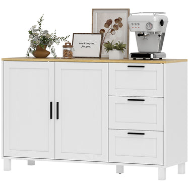 HOMCOM Buffet Cabinet with Soft-Close Doors, Modern Sideboard with 3 Drawers for Living Room, Kitchen, Dining Room, White