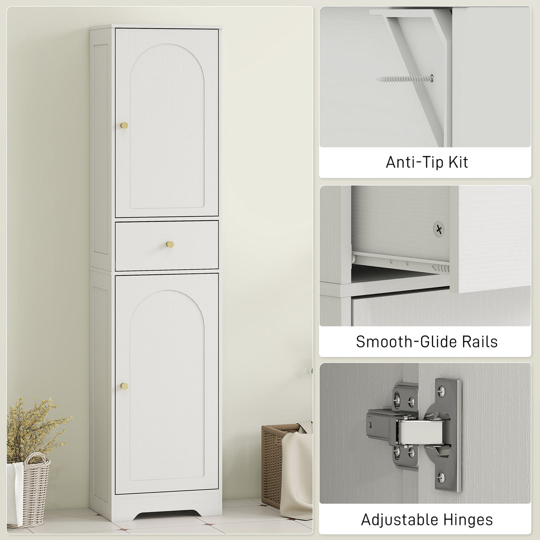 HOMCOM 67" Tall Bathroom Cabinet, Slim Bathroom Storage Cabinet with 2 Doors, Drawer and Adjustable Shelf, White Wood Grain
