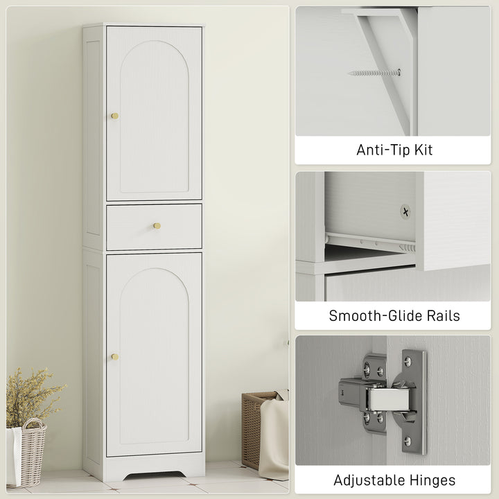 HOMCOM 67" Tall Bathroom Cabinet, Slim Bathroom Storage Cabinet with 2 Doors, Drawer and Adjustable Shelf, White Wood Grain