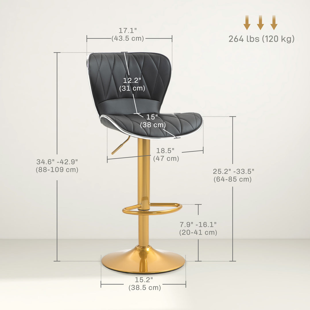 HOMCOM Counter Height Bar Stools Set of 2, Adjustable Height Bar Chairs with Swivel Seat, PU Leather Upholstery