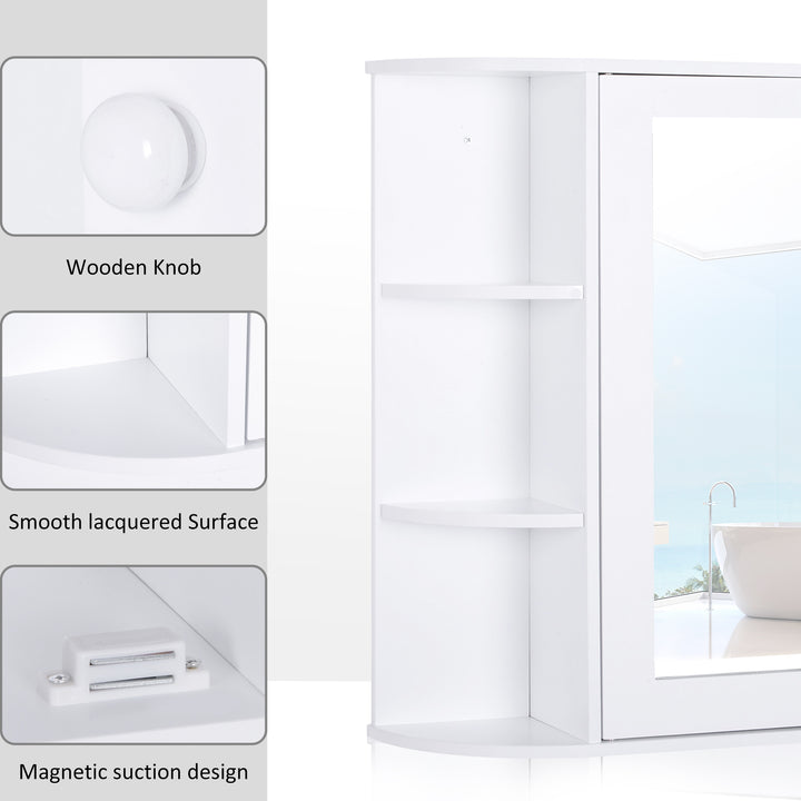 HOMCOM Mirrored Bathroom Wall Cabinet Wall Mounted Medicine Cabinet with Door & Shelves, White