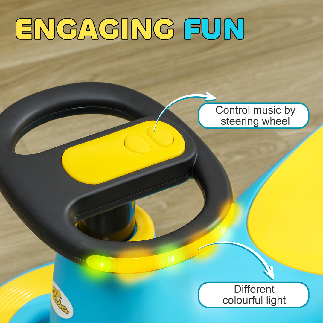 Qaba Kids Wiggle Car w/ Parent Traction Rope, Music, Light, Blue