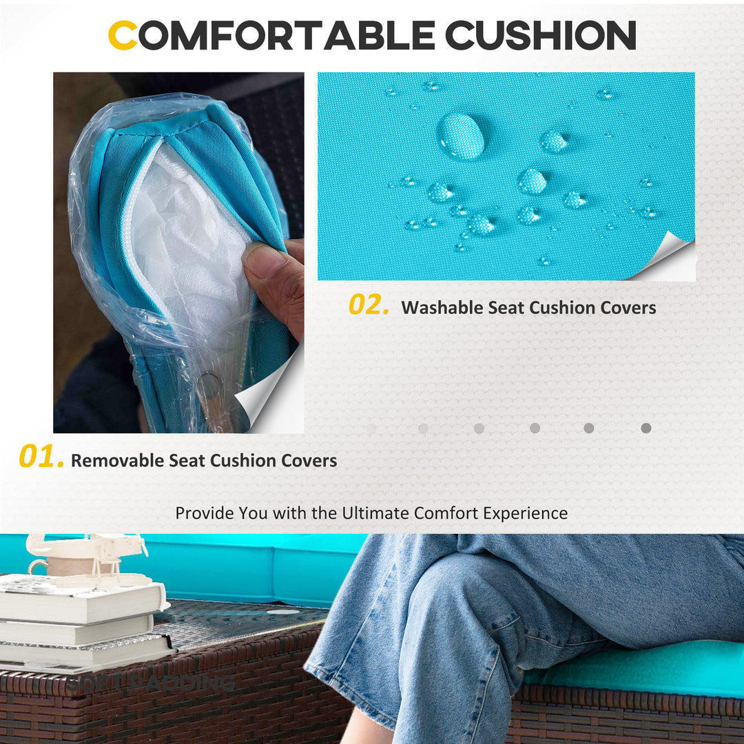 Outsunny 3 Pieces Patio Furniture Set with Cushions, Outdoor PE Rattan Wicker Conversation Corner Sofa Set with Glass Top Table and Adjustable Foot for Garden, Lawn, Cream White