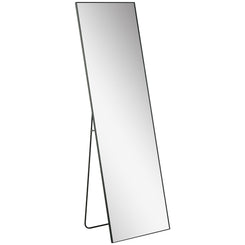HOMCOM 64"x20" Full Length Mirror, Floor Standing, Wall-Mounted or Leaning Against Wall Tall Mirror w/Support Frame, Rectangular Full Body Mirror for Bedroom, Living Room, Black