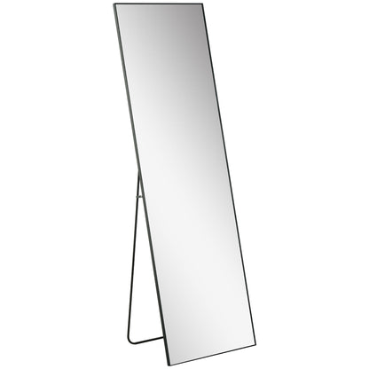 HOMCOM 64"x20" Full Length Mirror, Floor Standing, Wall-Mounted or Leaning Against Wall Tall Mirror w/Support Frame, Rectangular Full Body Mirror for Bedroom, Living Room, Black